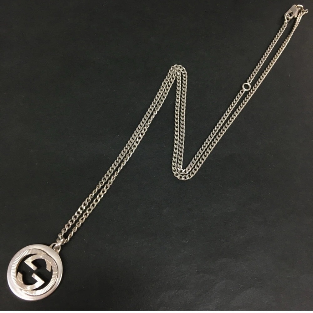 Authentic GUCCI Interlocking G Silver Pendant Necklace Unisex